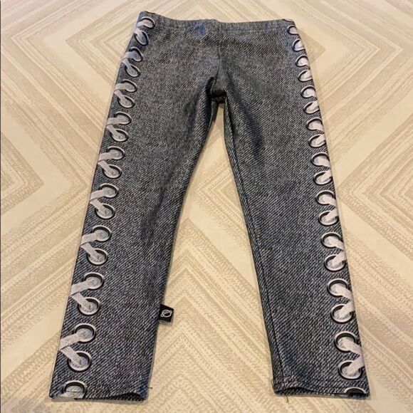 Terez Little Girls Denim Side Laces Print Leggings - Picture 5 of 5